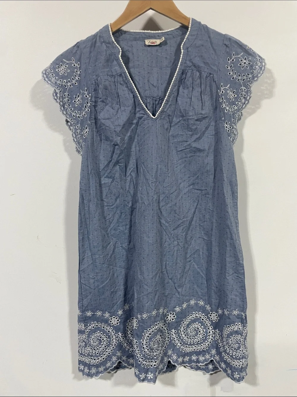 Faherty Blue Embroidered V-Neck Mini Dress - Picture 1 of 3